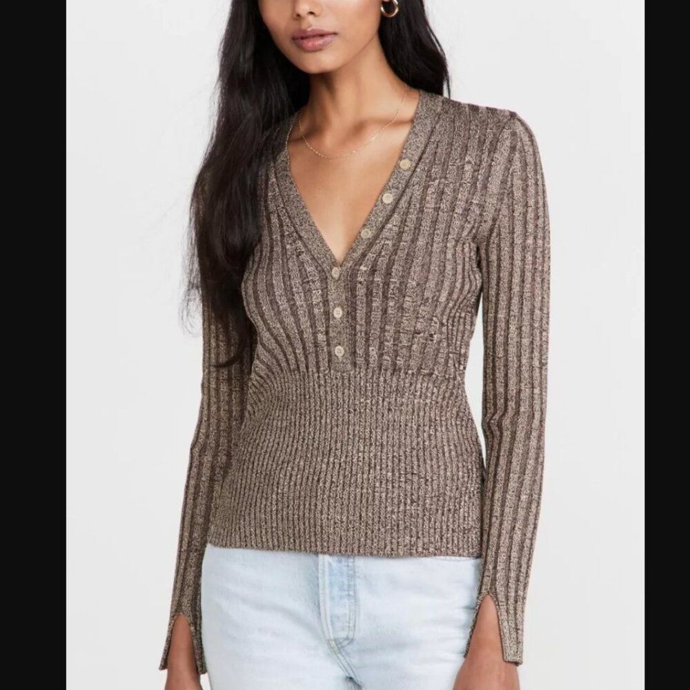 NWT Jonathan Simkhai Autumn Henley in Dune Chocolate Size S
